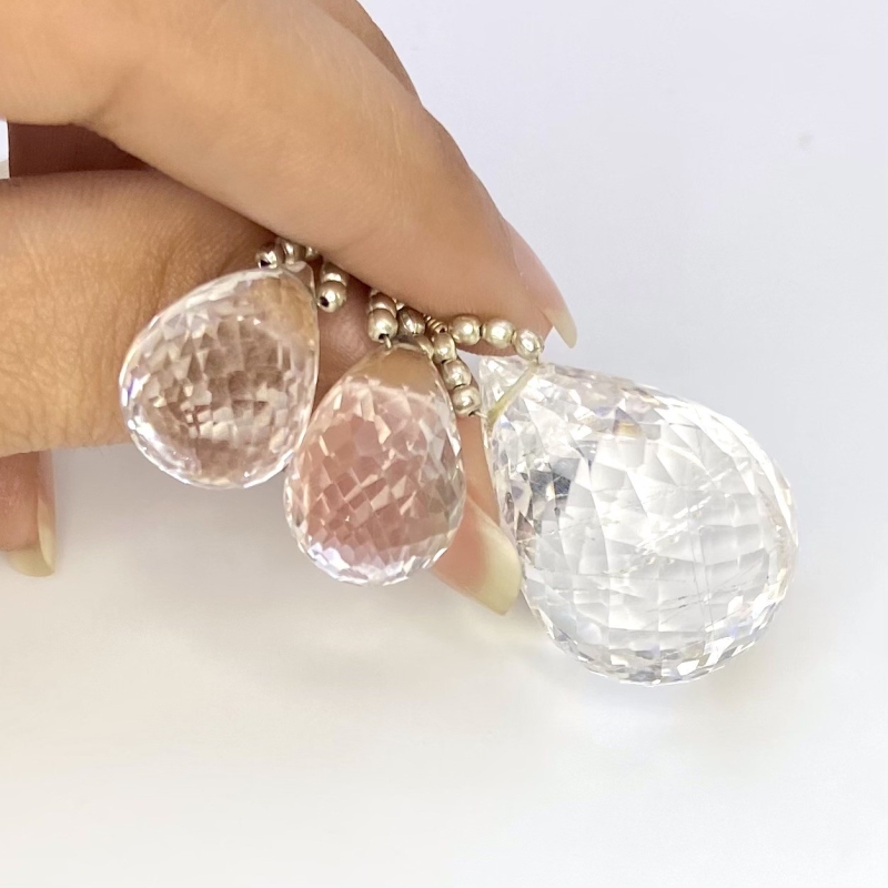  105.45 Carat Feldspar 18-29mm Briolette Drop Shape AA Grade Matched Gemstone Beads Set - Total 3 Pcs.