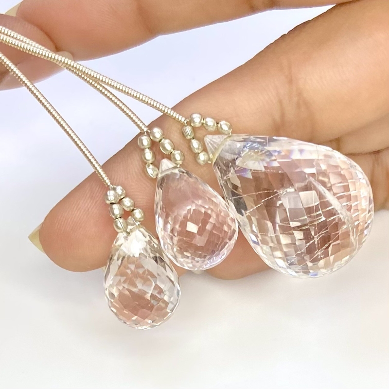  105.45 Carat Feldspar 18-29mm Briolette Drop Shape AA Grade Matched Gemstone Beads Set - Total 3 Pcs.