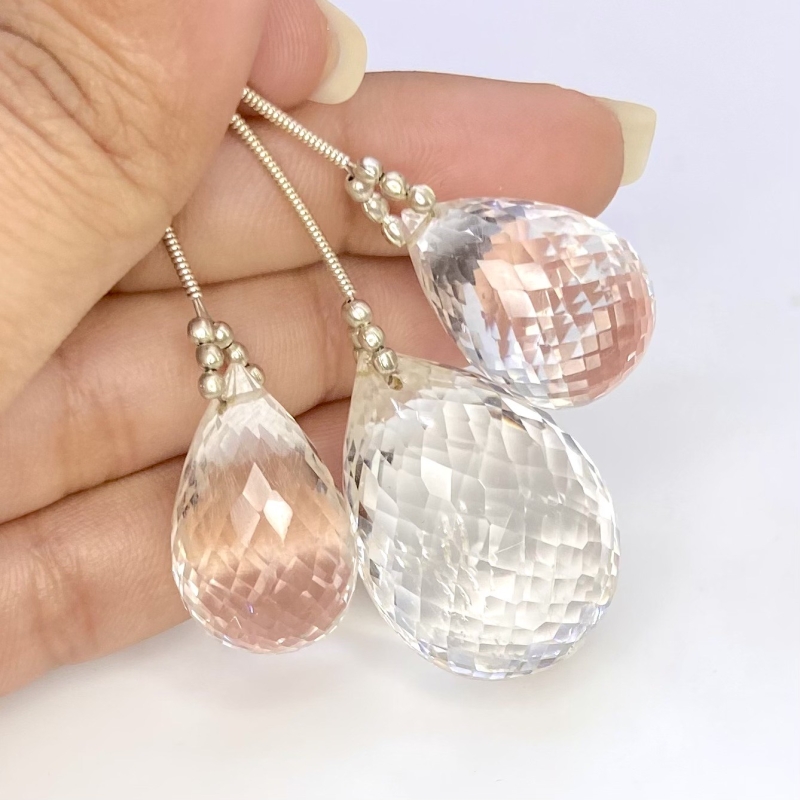  163.15 Carat Feldspar 22-31mm Briolette Drop Shape AA Grade Matched Gemstone Beads Set - Total 3 Pcs.