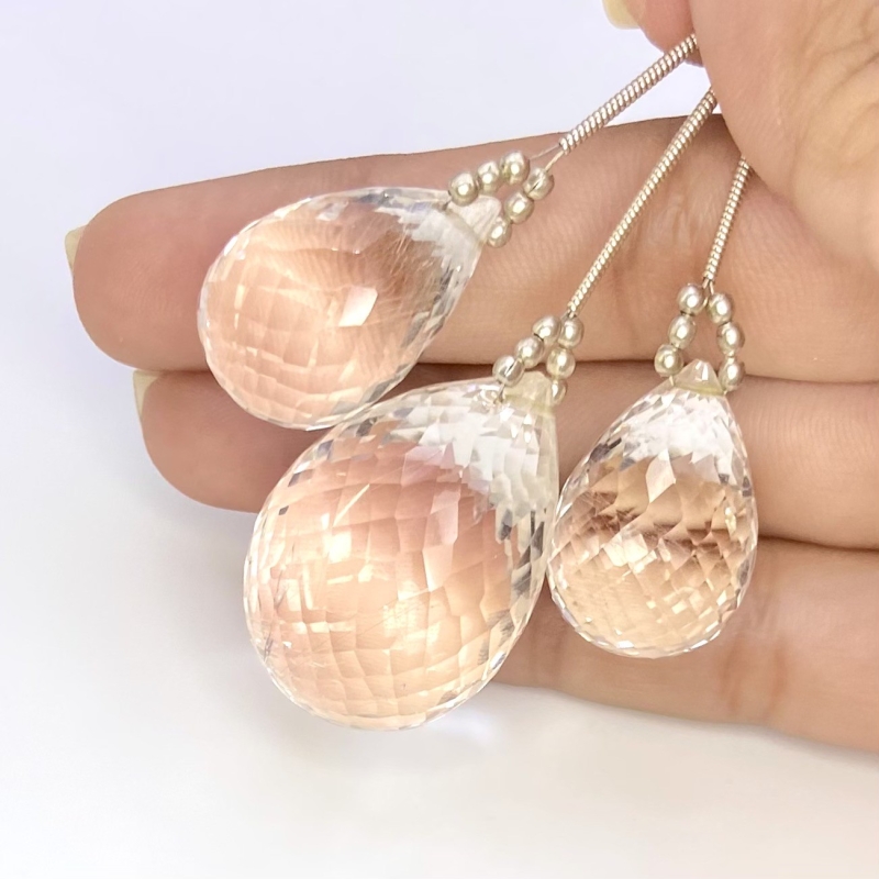  163.15 Carat Feldspar 22-31mm Briolette Drop Shape AA Grade Matched Gemstone Beads Set - Total 3 Pcs.