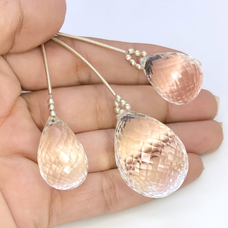  163.15 Carat Feldspar 22-31mm Briolette Drop Shape AA Grade Matched Gemstone Beads Set - Total 3 Pcs.