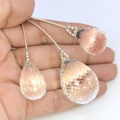  163.15 Carat Feldspar 22-31mm Briolette Drop Shape AA Grade Matched Gemstone Beads Set - Total 3 Pcs.