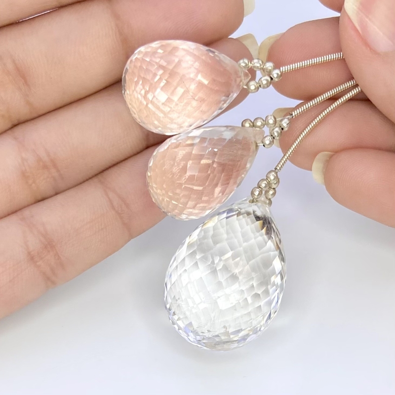  163.15 Carat Feldspar 22-31mm Briolette Drop Shape AA Grade Matched Gemstone Beads Set - Total 3 Pcs.