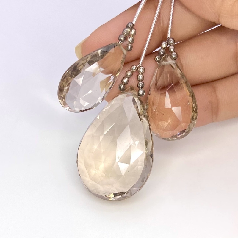  128.35 Carat Feldspar 25-35mm  Pear Shape AA Grade Matched Gemstone Beads Set - Total 3 Pcs.