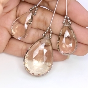  128.35 Carat Feldspar 25-35mm  Pear Shape AA Grade Matched Gemstone Beads Set - Total 3 Pcs.