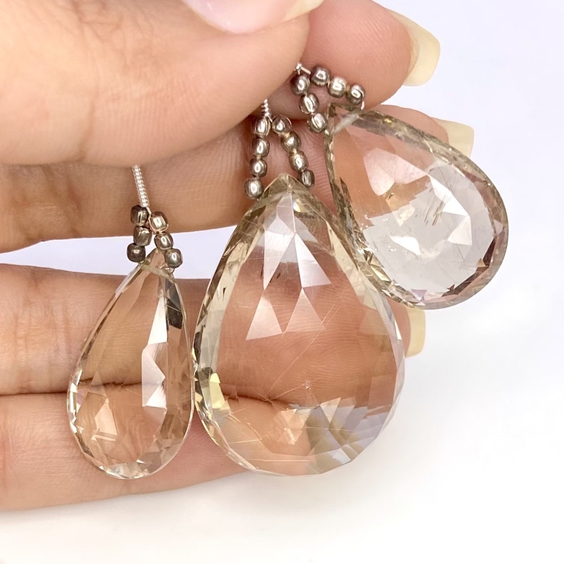  128.35 Carat Feldspar 25-35mm  Pear Shape AA Grade Matched Gemstone Beads Set - Total 3 Pcs.