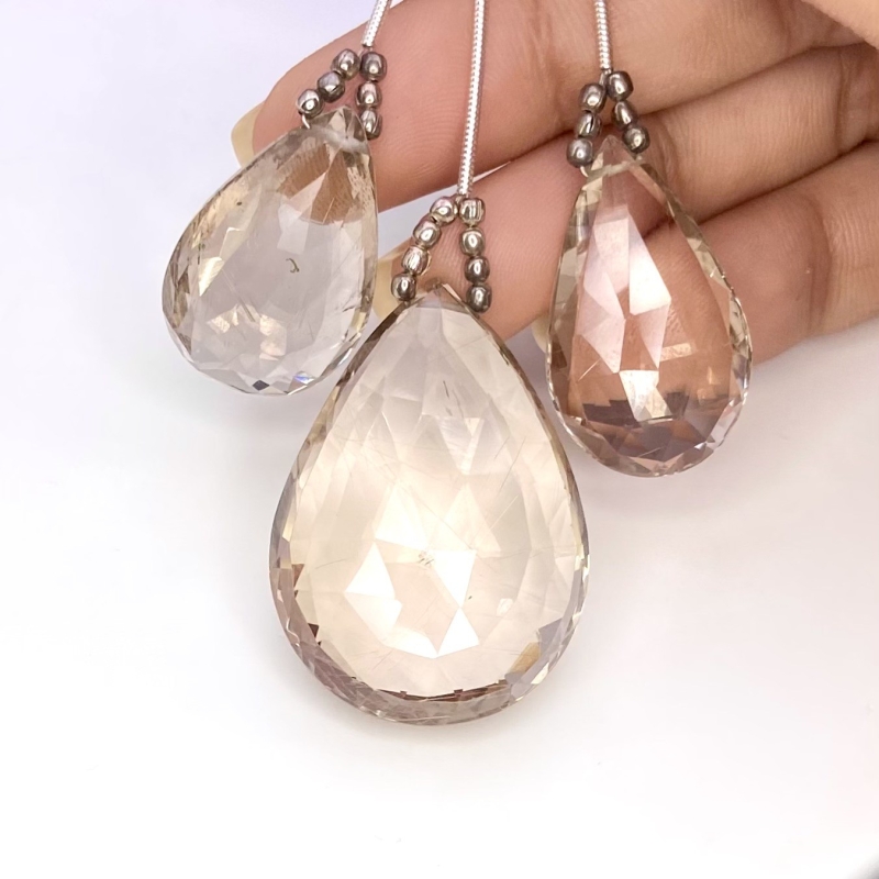  128.35 Carat Feldspar 25-35mm  Pear Shape AA Grade Matched Gemstone Beads Set - Total 3 Pcs.