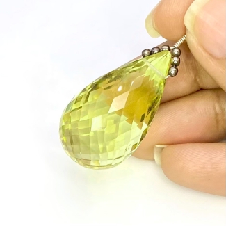  65.7 Cts. Lemon Quartz 32mm Briolette Drop Shape AAA Grade Loose Gemstone Bead - Total 1 Pc.