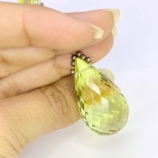  65.7 Cts. Lemon Quartz 32mm Briolette Drop Shape AAA Grade Loose Gemstone Bead - Total 1 Pc.