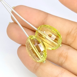  43 Cts. Lemon Quartz 19x15mm Briolette Oval Shape AAA Grade Matched Gemstone Beads Pair - Total 2 Pcs.