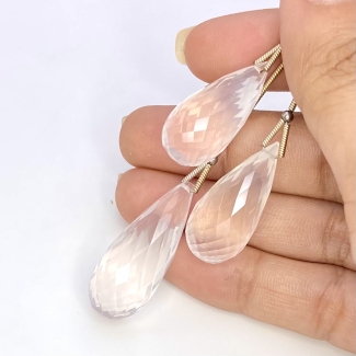  78.75 Cts. Ice Quartz 25-31mm Briolette Drop Shape AA Grade Matched Gemstone Beads Set - Total 3 Pcs.