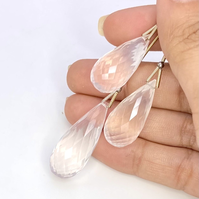  78.75 Cts. Ice Quartz 25-31mm Briolette Drop Shape AA Grade Matched Gemstone Beads Set - Total 3 Pcs.