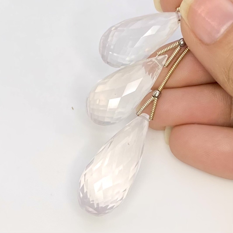  78.75 Cts. Ice Quartz 25-31mm Briolette Drop Shape AA Grade Matched Gemstone Beads Set - Total 3 Pcs.