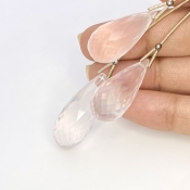  78.75 Cts. Ice Quartz 25-31mm Briolette Drop Shape AA Grade Matched Gemstone Beads Set - Total 3 Pcs.