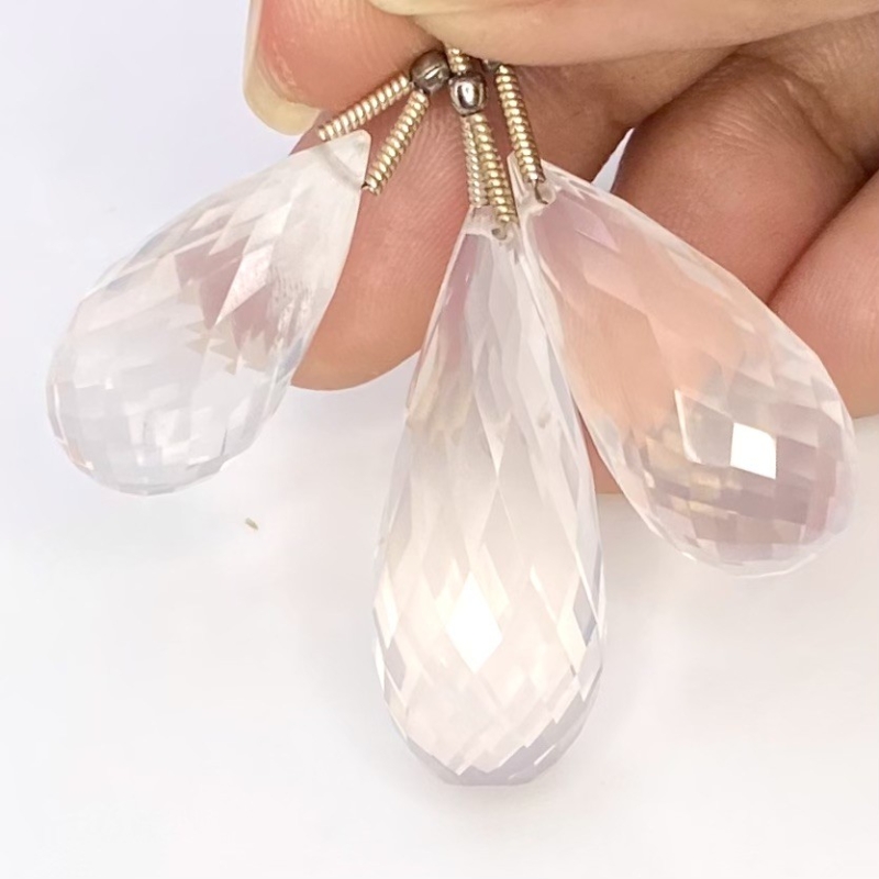  78.75 Cts. Ice Quartz 25-31mm Briolette Drop Shape AA Grade Matched Gemstone Beads Set - Total 3 Pcs.