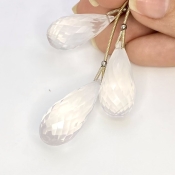  78.75 Cts. Ice Quartz 25-31mm Briolette Drop Shape AA Grade Matched Gemstone Beads Set - Total 3 Pcs.