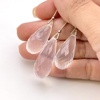  83.40 Cts. Ice Quartz 26-30mm Briolette Drop Shape AA Grade Matched Gemstone Beads Set - Total 3 Pcs.