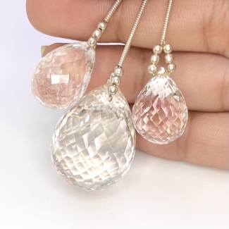  105 Cts. Feldspar 17-27mm Briolette Drop Shape AAA Grade Matched Gemstone Beads Set - Total 3 Pcs.