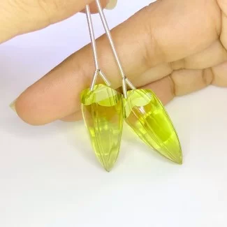 66.40 Cts. Lemon Quartz 30mm Carved Cone Drop Shape AAA Grade Matched Gemstone Carvings Pair - Total 2 Pcs.