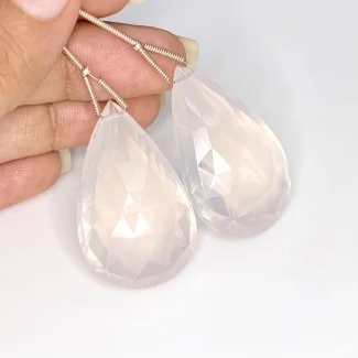  112.15 Cts. Ice Quartz 36mm Briolette Pear Shape AAA Grade Matched Gemstone Beads Pair - Total 2 Pcs.