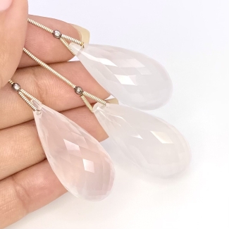  142.50 Cts. Ice Quartz 32-34mm Briolette Drop Shape AA Grade Matched Gemstone Beads Set - Total 3 Pcs.