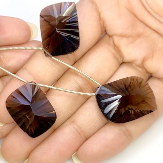  79.50 Cts. Smoky Quartz 23-28mm Briolette Mango Shape AAA Grade Matched Gemstone Beads Set - Total 3 Pcs.