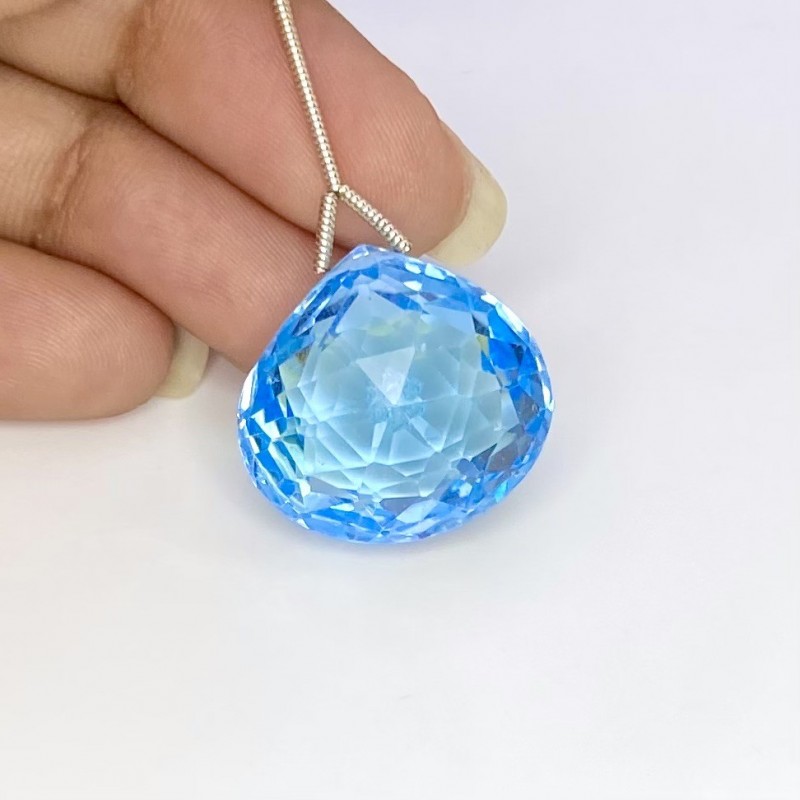 Sky Blue Topaz Briolette Heart Shape Gemstone Loose Beads - 19.5x21mm - 1 Pc. - 48.10 Cts.