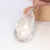  64.9 Carat Ice Quartz 40mm Briolette Pear Shape AA Grade Loose Gemstone Bead - Total 1 Pc.