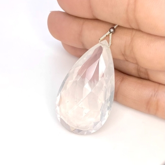  64.9 Carat Ice Quartz 40mm Briolette Pear Shape AA Grade Loose Gemstone Bead - Total 1 Pc.