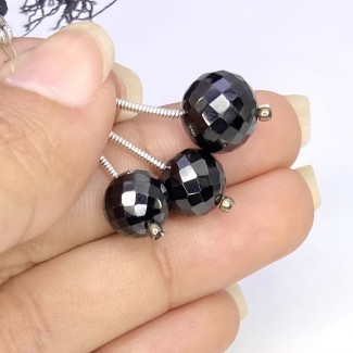  31.4 Carat Black Spinel 9.5-10.5mm  Round Shape AAA Grade Matched Gemstone Beads Set - Total 3 Pcs.