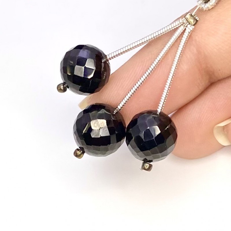 Black Spinel  Round Shape AAA Grade Gemstone Beads Set - 9.5-10mm - 3 Pc. - 30 Carat