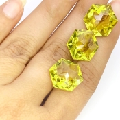  30.30 Cts. Lemon Quartz 14-14.5mm Fancy Cut Hexagon Shape AAA Grade Matched Gemstones Set - Total 3 Pcs.
