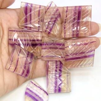 434.40 Cts. Multi Fluorite 22-33mm Carved Fancy Shape AA Grade Gemstone Carving Parcel - Total 9 Pcs.
