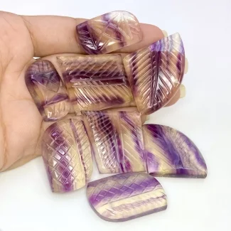 483.95 Cts. Multi Fluorite 30-36mm Carved Fancy Shape AA Grade Gemstone Carving Parcel - Total 8 Pcs.