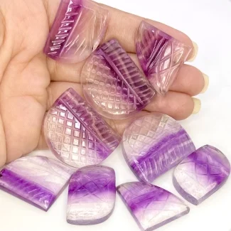 384 Cts. Multi Fluorite 23-31mm Carved Fancy Shape AA Grade Gemstone Carving Parcel - Total 9 Pcs.