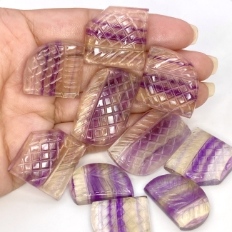 417.20 Cts. Multi Fluorite 23-37mm Carved Fancy Shape AA Grade Gemstone Carving Parcel - Total 10 Pcs.