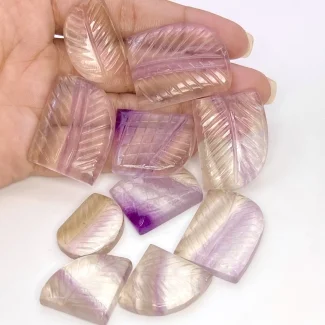 468.50 Cts. Multi Fluorite 25-32mm Carved Fancy Shape AA Grade Gemstone Carving Parcel - Total 10 Pcs.