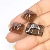 52.05 Carat Smoky Quartz 20x15-16x13mm Concave Cut Cushion Shape AAA Grade Matched Cabochons Set - Total 3 Pcs.