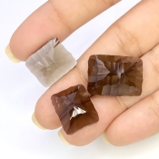 52.05 Carat Smoky Quartz 20x15-16x13mm Concave Cut Cushion Shape AAA Grade Matched Cabochons Set - Total 3 Pcs.