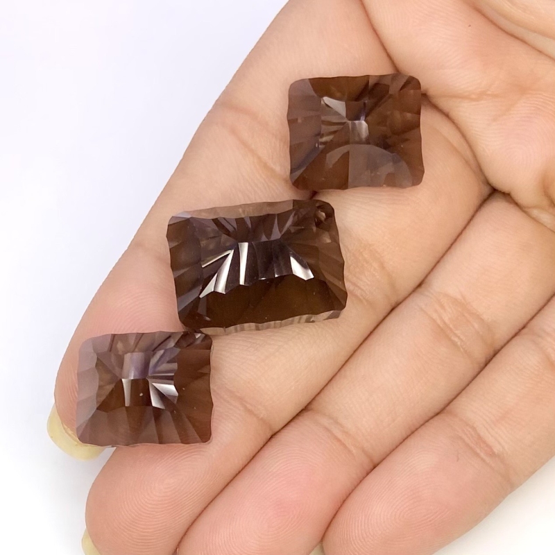 52.05 Carat Smoky Quartz 20x15-16x13mm Concave Cut Cushion Shape AAA Grade Matched Cabochons Set - Total 3 Pcs.