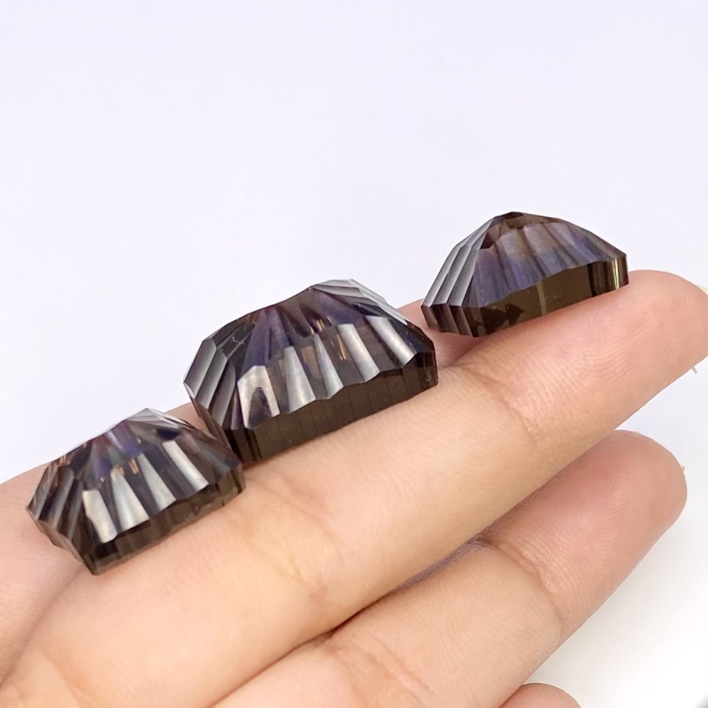 52.05 Carat Smoky Quartz 20x15-16x13mm Concave Cut Cushion Shape AAA Grade Matched Cabochons Set - Total 3 Pcs.