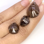 43.05 Carat Smoky Quartz 23x16.5-17.5x12mm Concave Cut Pear Shape AAA Grade Matched Cabochons Set - Total 3 Pcs.