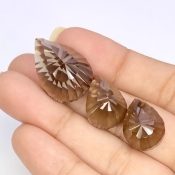 43.05 Carat Smoky Quartz 23x16.5-17.5x12mm Concave Cut Pear Shape AAA Grade Matched Cabochons Set - Total 3 Pcs.