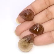 43.05 Carat Smoky Quartz 23x16.5-17.5x12mm Concave Cut Pear Shape AAA Grade Matched Cabochons Set - Total 3 Pcs.