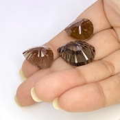 43.05 Carat Smoky Quartz 23x16.5-17.5x12mm Concave Cut Pear Shape AAA Grade Matched Cabochons Set - Total 3 Pcs.