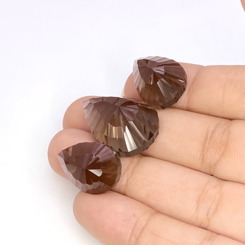 43.05 Carat Smoky Quartz 23x16.5-17.5x12mm Concave Cut Pear Shape AAA Grade Matched Cabochons Set - Total 3 Pcs.