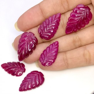 Ruby Carved Leaf Shape AA+ Grade Gemstone Carving Parcel - 21x13.5-25.15mm - 6 Pc. - 69.75 Cts.