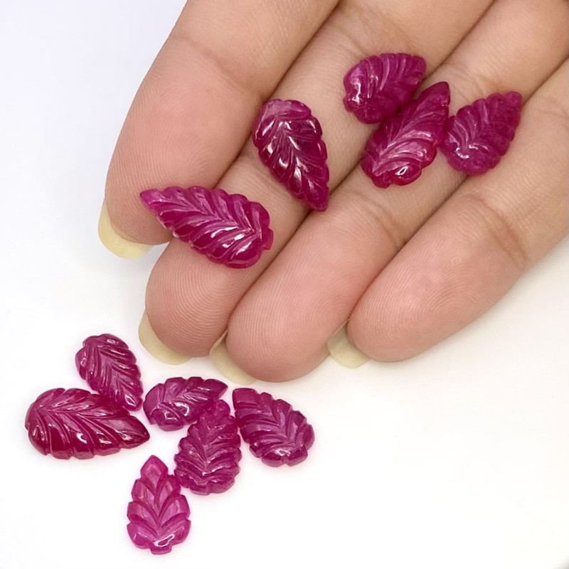 Ruby Carved Leaf Shape AA+ Grade Gemstone Carving Parcel - 11-16.5mm - 11 Pc. - 40.44 Cts.
