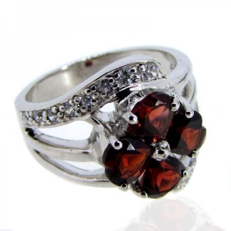 Garnet and Diamond White CZ 925 Sterling Silver Ring