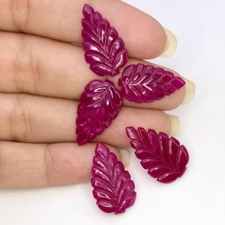 Ruby Carved Leaf Shape AA+ Grade Gemstone Carving Parcel - 19.5-23mm - 5 Pc. - 39.28 Cts.